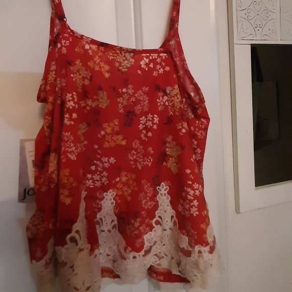 Jolt Red Flower Camisole Top, Sz L, New, Soft Cotton Polyester Blend - Picture 4 of 6